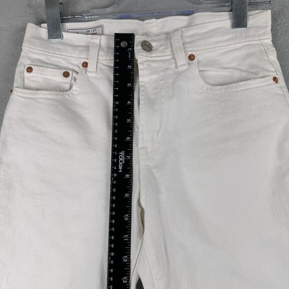 Gap Girlfriend Jeans Mid Rise Womens Size 26/2R Frayed Hem Denim White - Picture 7 of 11